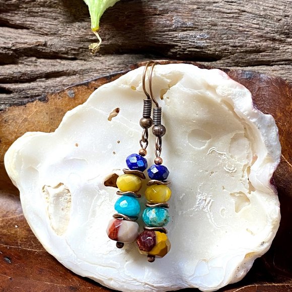 Mookaite Amazonite Lapis Lazuli Tiger Eye Copper Earrings - Picture 3 of 6